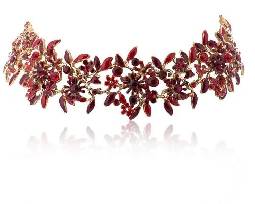 choker czerwone kwiatuszki z kryształkami elegancki