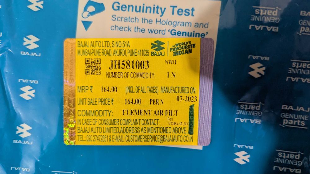 Повітряний фільтр Bajaj Vikrant V15 | JH581003