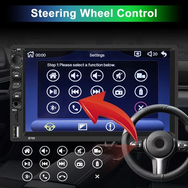 Rádio 2din 7 polegadas CARPLAY Android auto + comando volante+Mic NOVO