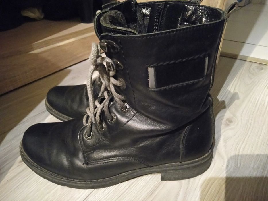 Skórzane buty, trapery zimowe, r.37, ocieplane