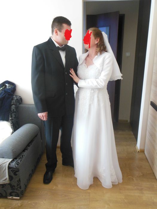 Sukania ślubna, bolerko, buty 38