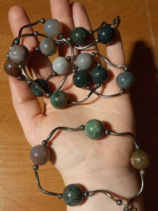 Korale i bransoletka z kamieni naturalnych - agat indiański