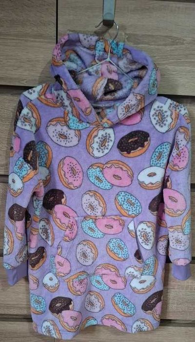 Ciepła bluza z kapturem donut lila róż 130cm