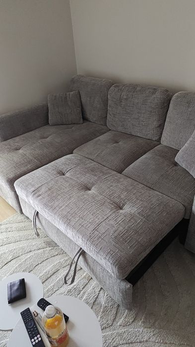 Sofá cama com baú e chaise longue