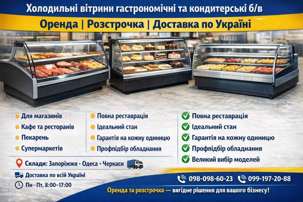 Холодильні вітрини б/в | Оренда | Розстрочка | Доставка по Україні