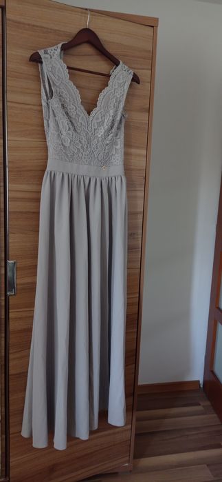 Szara długa suknia balowa polska S.Moriss rozmiar S