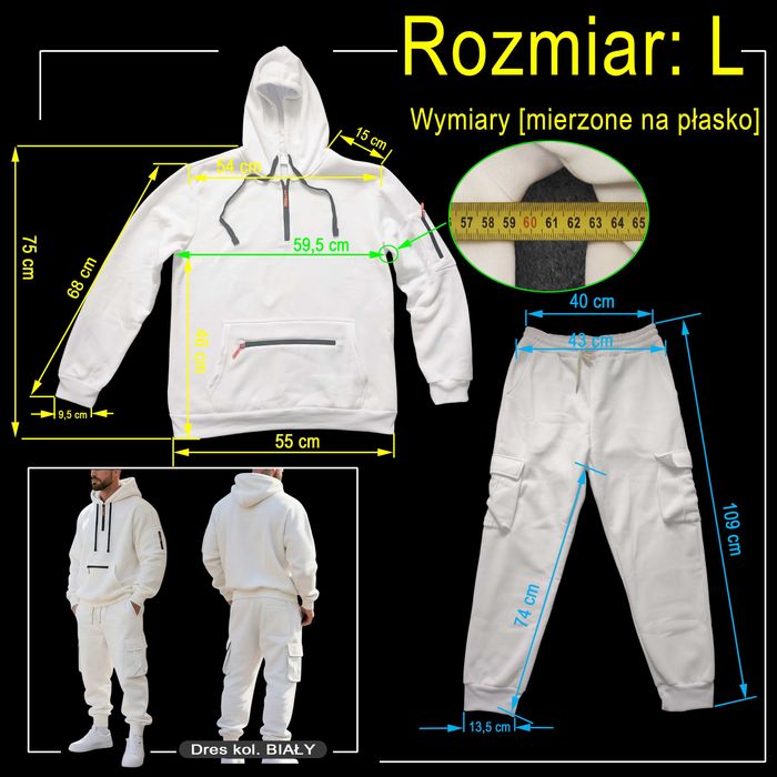 Dres męski komplet Biały rozmiar L - styl CASUAL - NOWY