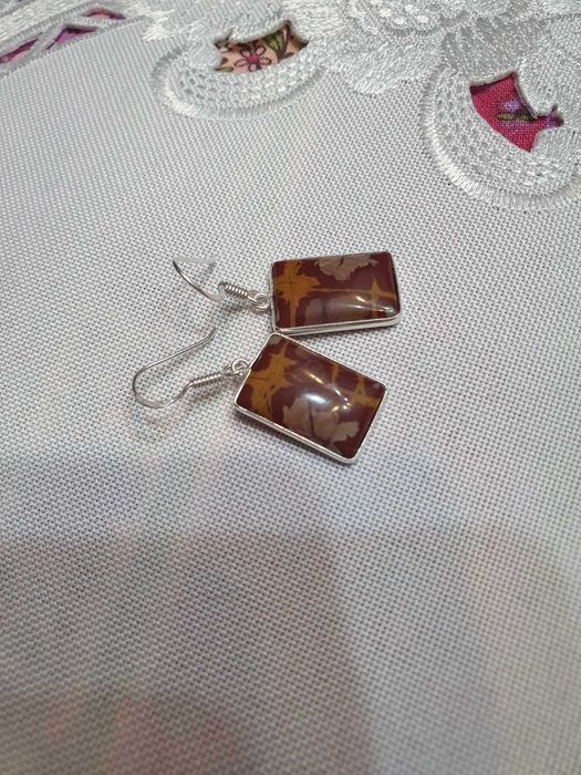 Piękne nowe kolczyki, rękodzieło, jaspis noreena