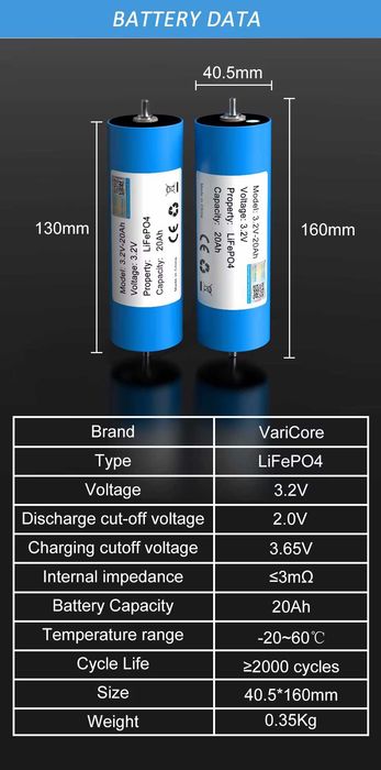 Pilhas Lifepo4 C40 de 3,2 V de 20 Ah