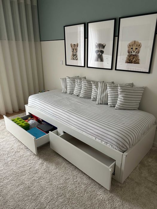 Cama individual ou dupla com 2 gavetas, branco, FLEKKE