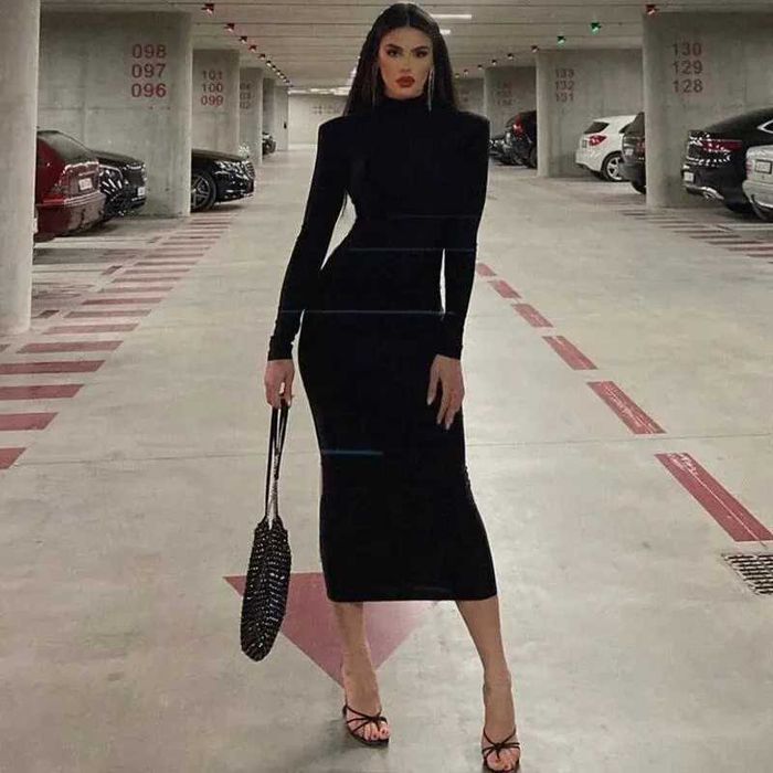 wiosna jesień moda typu Streetwear z długim rękawem Bodycon czarna S