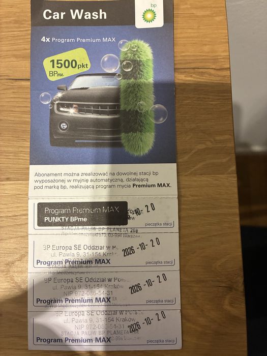 Karnet 4x Myjnia BP Premium MAX