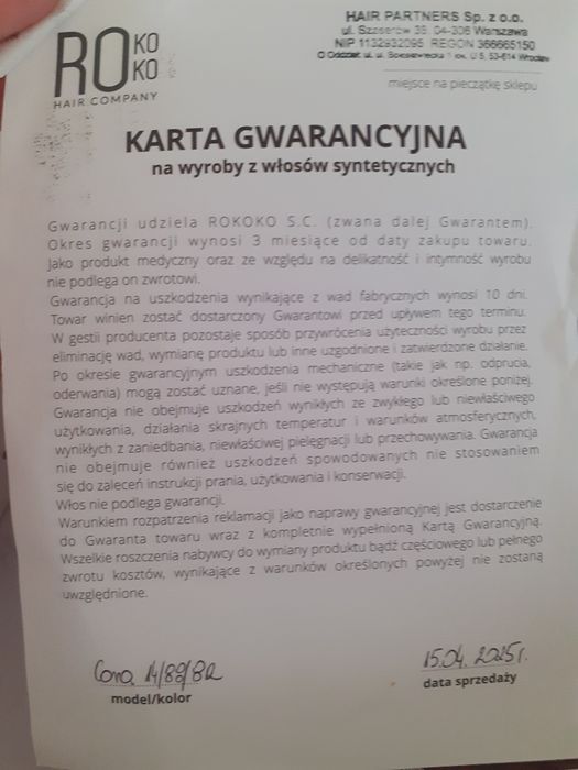 Peruka kolor blond Nowa