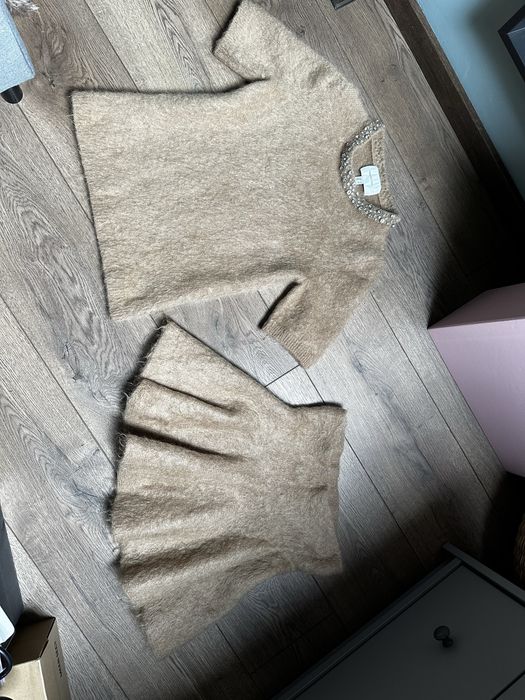 Komplet H&M Domieszka Moheru Top Zdobienia Rozszerzana Spódniczka Xs