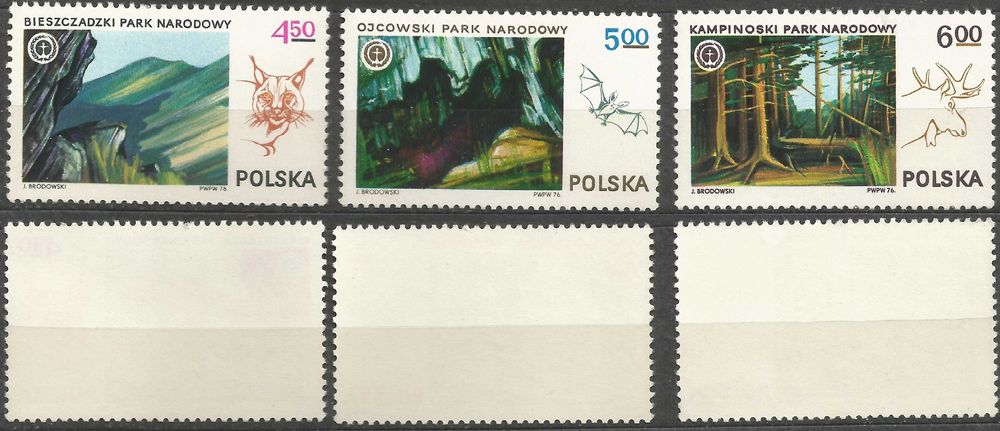 Znaczki seria z błędem B3 Parki Narodowe FI 2298 – 2303 stan**1976