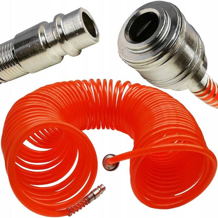 WĄŻ PNEUMATYCZNY SPIRALNY 15m Przewód Do Kompresora Ze Złączkami