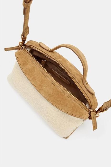 Сумка zara, сумка з штучним хутром zara, бежева сумка zara
