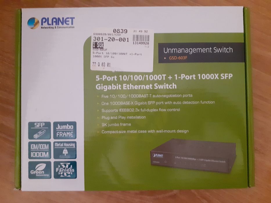 PLANET GSD-603F network switch Unmanaged Gigabit Ethernet (10/100/1000) Black