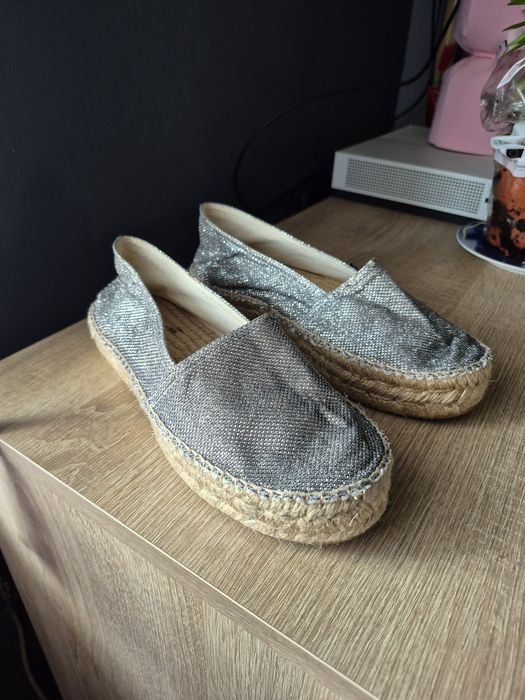 buty damskie espadryle rozmiar 40 srebrne plecione na lato wakacje