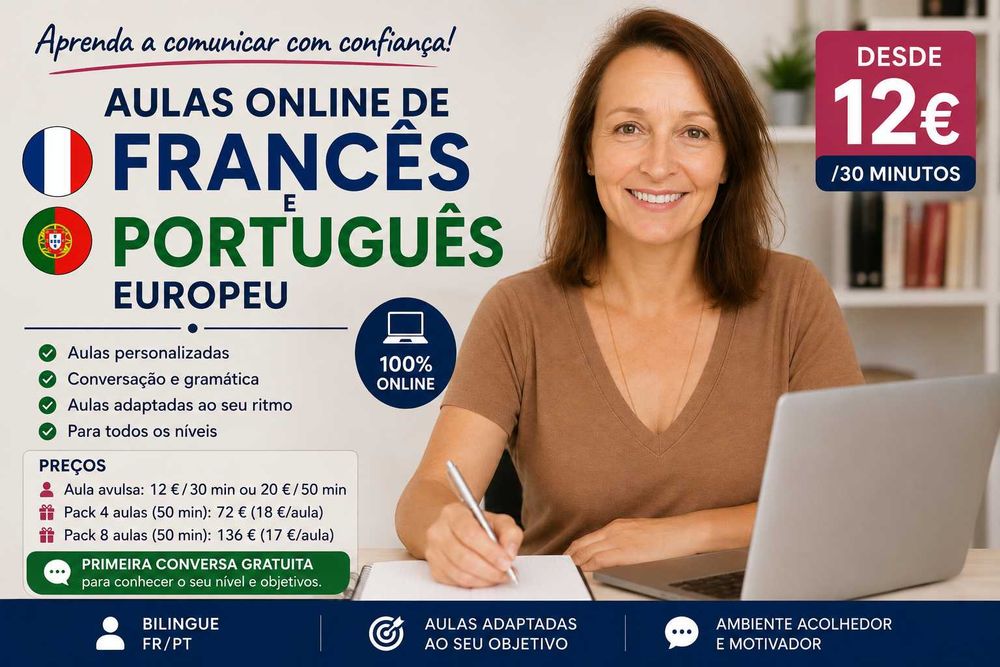Aulas Online de Francês e Português Europeu desde 12 €