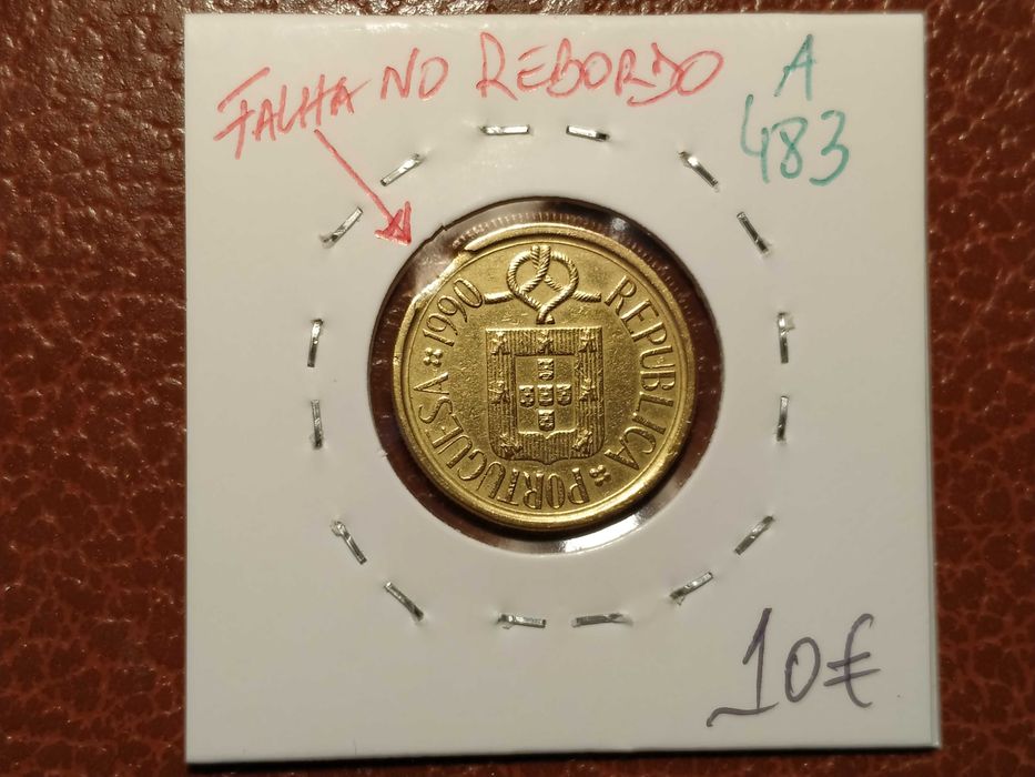 A483 moeda de 5 escudos de 1990 com defeito - Portugal