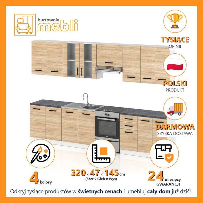 Kuchnia Modułowa Jowita 3.2m Nowoczesny Zestaw Szafki Kuchenne Pojemne