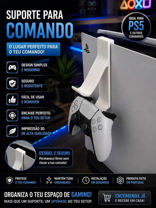 Suporte para Comando PS5 | Impressão 3D | Fácil de Instalar