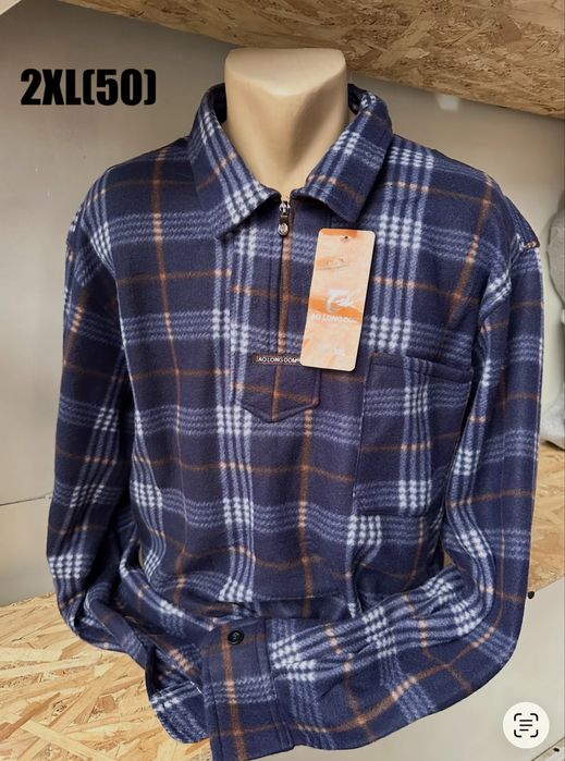 Тепла флісова сорочка в клітинку з замком 48 50 54 56 фліс зима