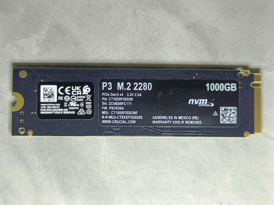 ЯК НОВИЙ! Накопичувач SSD Crusial P3 M2 1TB NVMe Gen3x4 CT1000P3SSD8