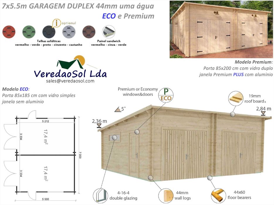 Casa madeira - Garagem Pré fabricada mais de 14 Modelos 28 até 44mm