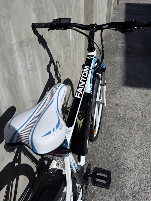 Rower elektryczny MTB biało niebieski 14Ah, bateria LG, napęd Shimano