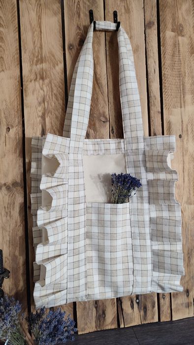 Сумка-тоут з рюшами та подвійними кишенями | Handmade 35х40 см