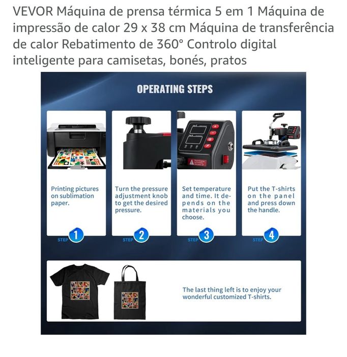 Máquina de prensa térmica 5 em 1 para fazer t-shirts, canecas, bonés, etc