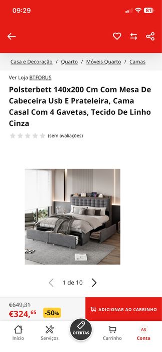 Cama de casal com entrada USB  e colchao 140x200