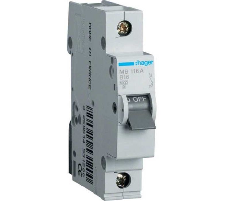Хагер ОПТ / Знижка 36% Автоматичний вимикач Hager 1P 6kA 16A C, MCN116