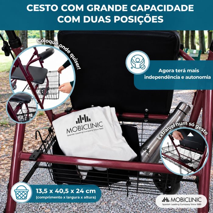 Andarilho Rollator MOBICLINIC c/ Assento e Travões – Novo (Nunca Utilizado)