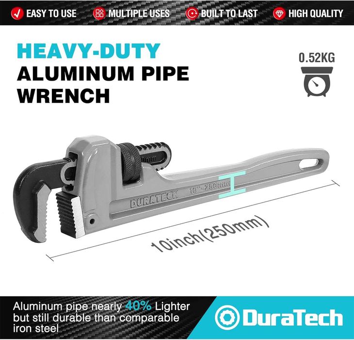 DURATECH aluminiowe szczypce do rur 10 cali 250 Nm 40 lżejsze
