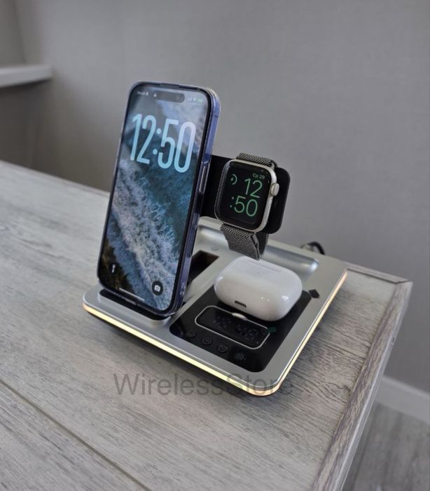 Бездротова зарядка Apple Watch iPhone Airpods Док станція Samsung 30w