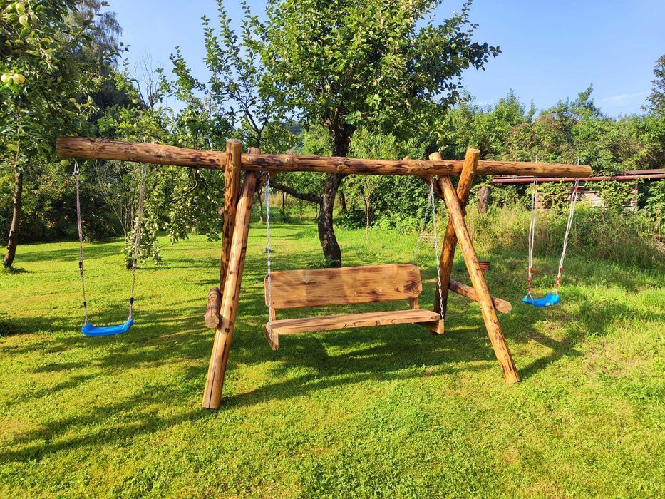 Drewniana huśtawka ogrodowa GRUBE BALE Stelaż huśtawki DO OGRODU +