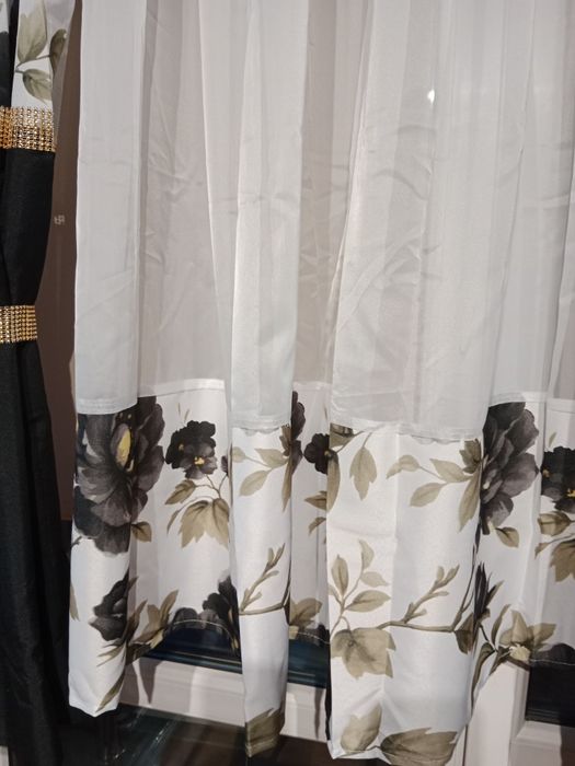 Nowy prześliczny komplet szaro czarne zasłony i biały woal 400x160