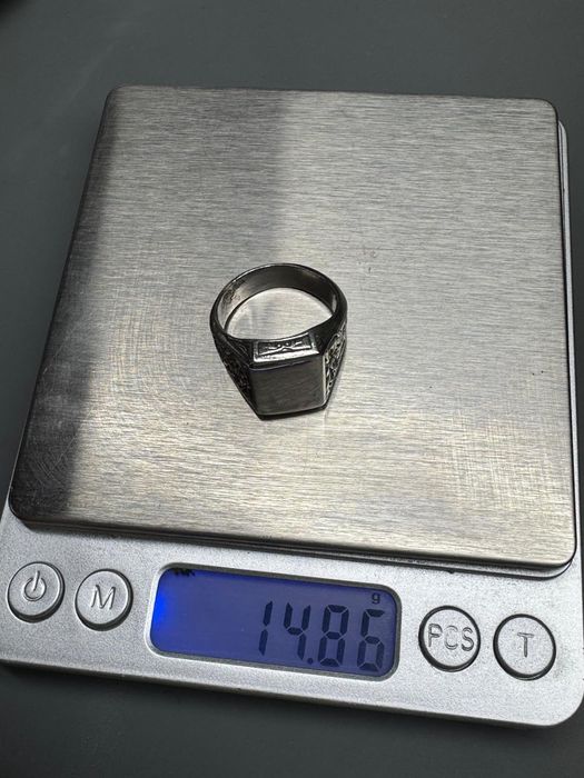 Stary duży sygnet srebro pękny