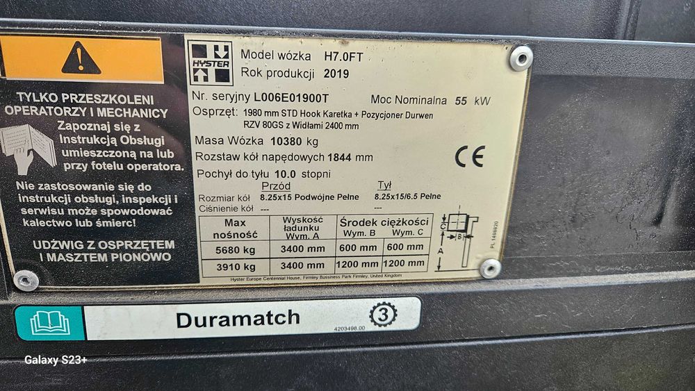 Wózek widłowy Hyster H7.0FT 2019r Kabina  2150mth JAK NOWY