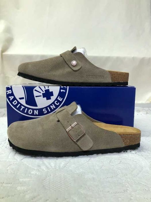 Birkenstock Boston Suede Leather Taupe Soft Footbed Narrow Width Clogs R.37