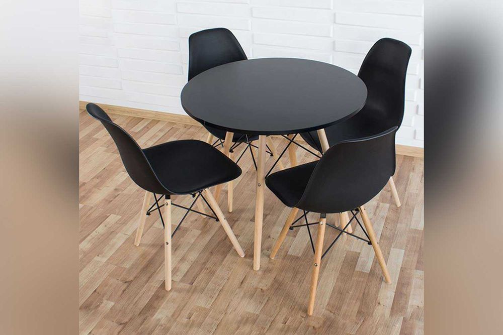 Комплект черный обеденный стол 80 см для кухни + стулья 4 шт кресла