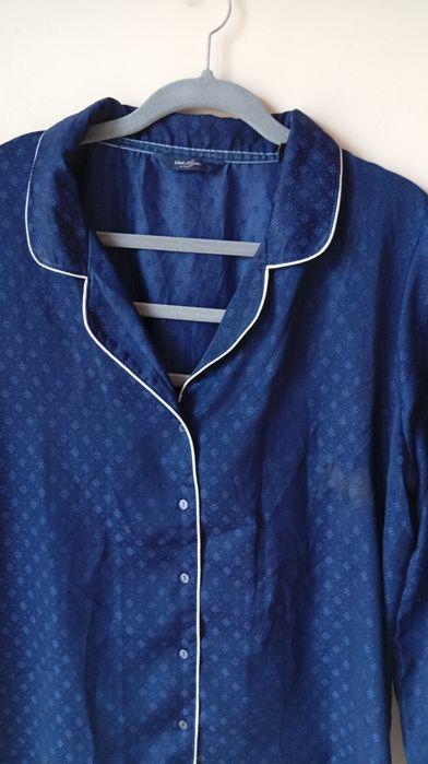 Granatowa elegancka satynowa piżama , spodnie i koszula, Tchibo, r.XL