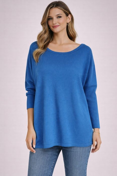 Sweter damski z wiskozą niebieski XXL
