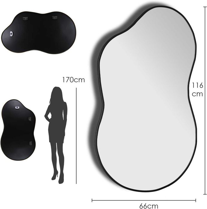 Nowe lustro wiszące / 66x116cm / ścienne / asymetryczne / czarne / W712!