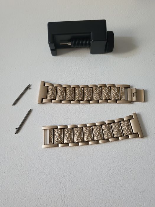 Bransoleta do zegarka, kolor szampański, cyrkonie, 22mm