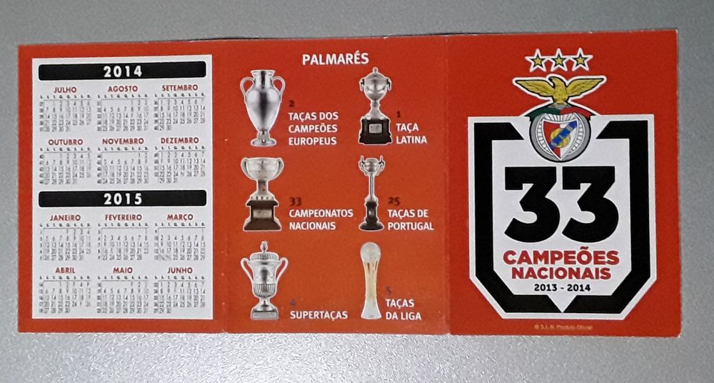 Calendário de bolso Liga 2014,2015 S L Benfica