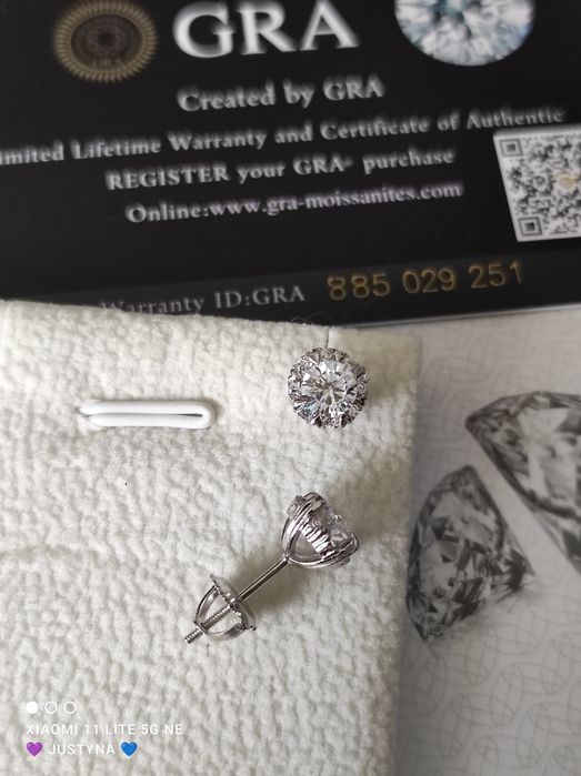 Nowe kolczyki z moissanitem 0.5ct z certyfikatem GRA - srebro 925